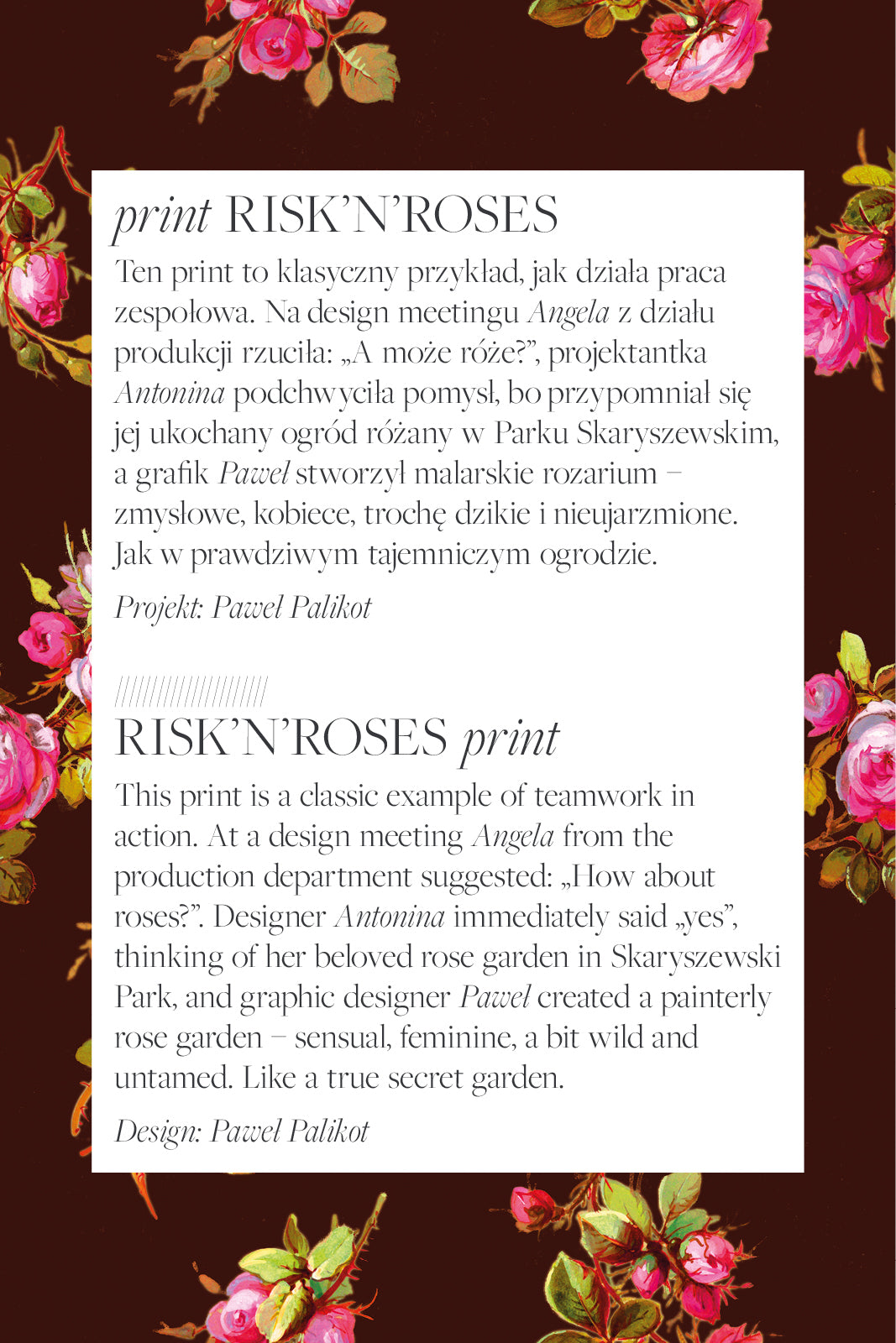 RISK’N’ROSES – kwiatowy print z różami, inspirowany ogrodem w Parku Skaryszewskim, sensualny i kobiecy