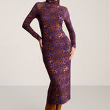Sukienka SKINCITY Z GOLFEM MAXI print leo burgundy