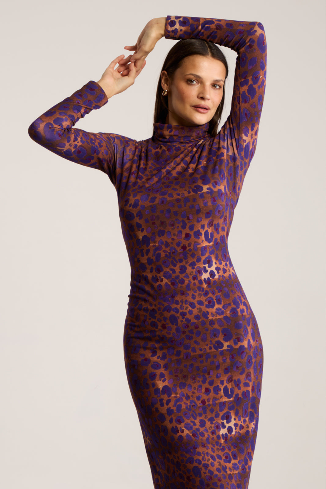 Sukienka SKINCITY Z GOLFEM MAXI print leo burgundy
