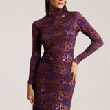 Sukienka SKINCITY Z GOLFEM MAXI print leo burgundy