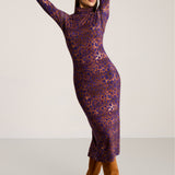Sukienka SKINCITY Z GOLFEM MAXI print leo burgundy
